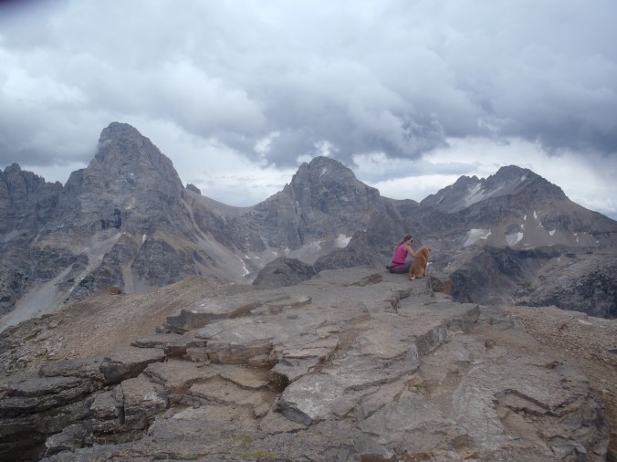Lindsay and the backside of the Tetons from 11k'