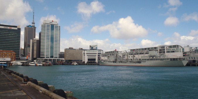 Auckland Harbor with a visiting Chinese Navy ship