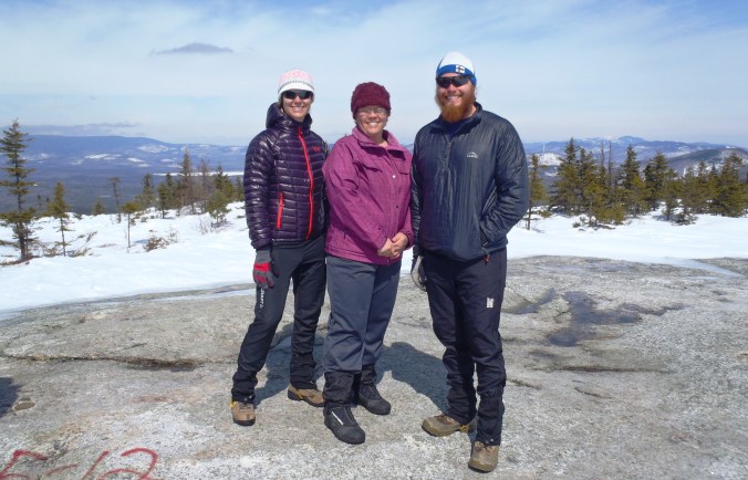 Lindsay, Becky (Clay's sister-in-law) and Clay at the end of a snowshoe up White Cap Mountain in Andover, Maine