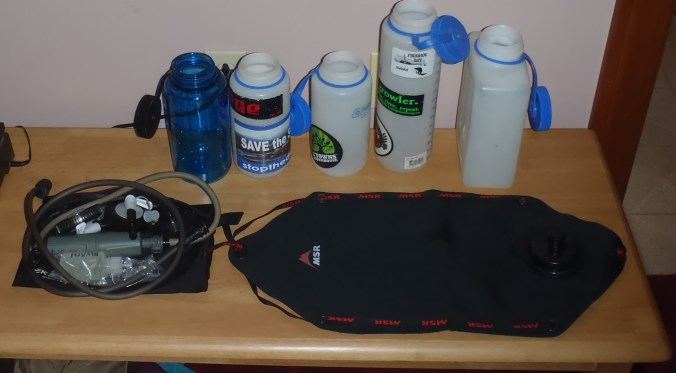 Water filter and bottles, most of it is a homemade kit.