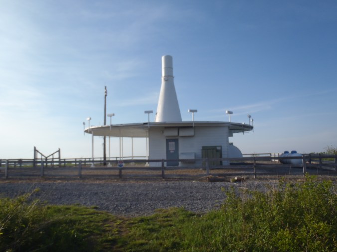 Supposedly this is an FAA navigation tower. Looks like a UFO space ship to me.