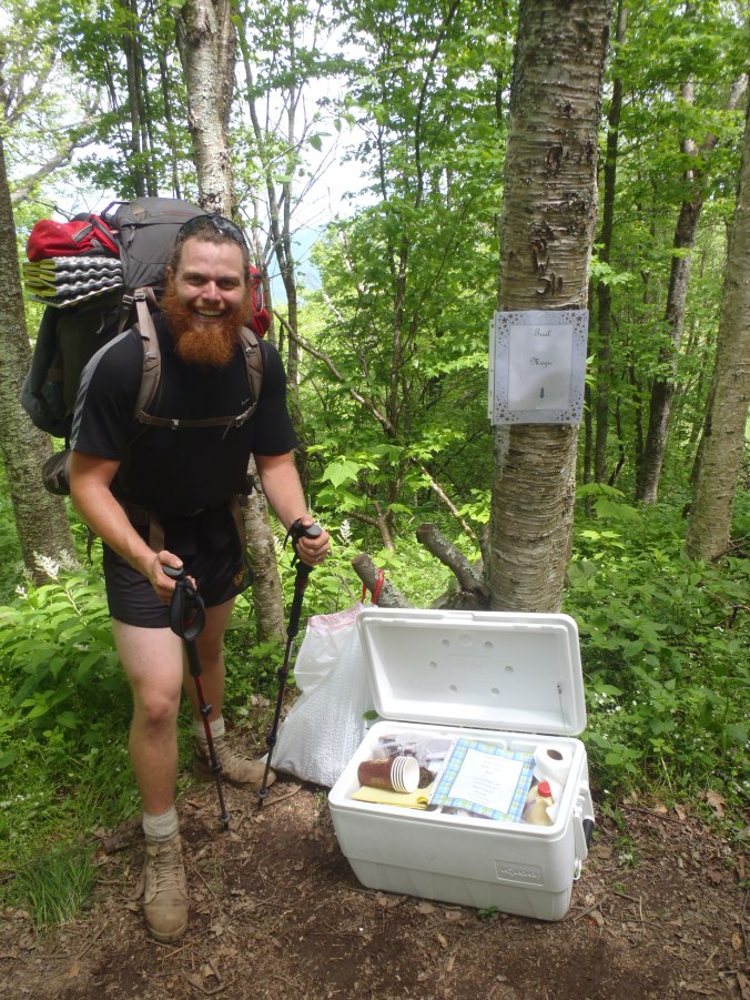 Clay posing with the trail magic cooler. Yay!