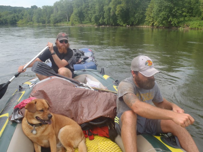 Clay, "Bullfrog" and Hunter paddling down the Shenandoah River.