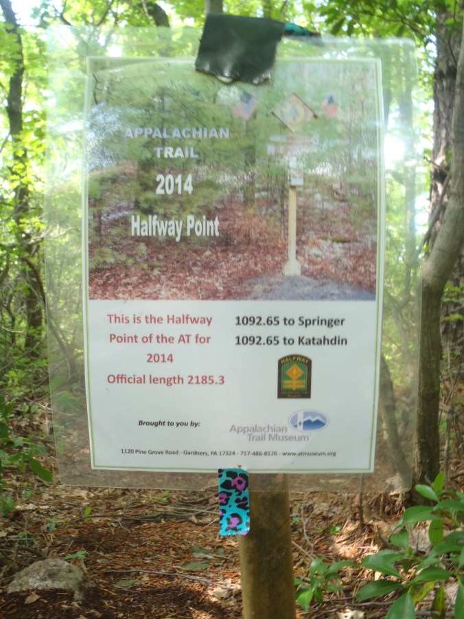 The official halfway marker for the 2014 Appalachian Trail