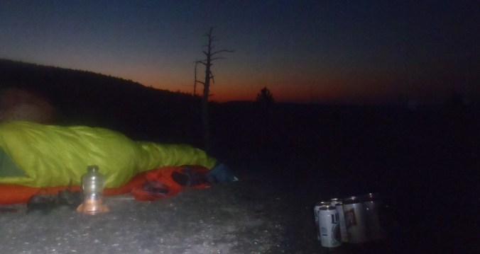 Waking up to a sunrise that silhouetted our final challenge: Mt Katahdin